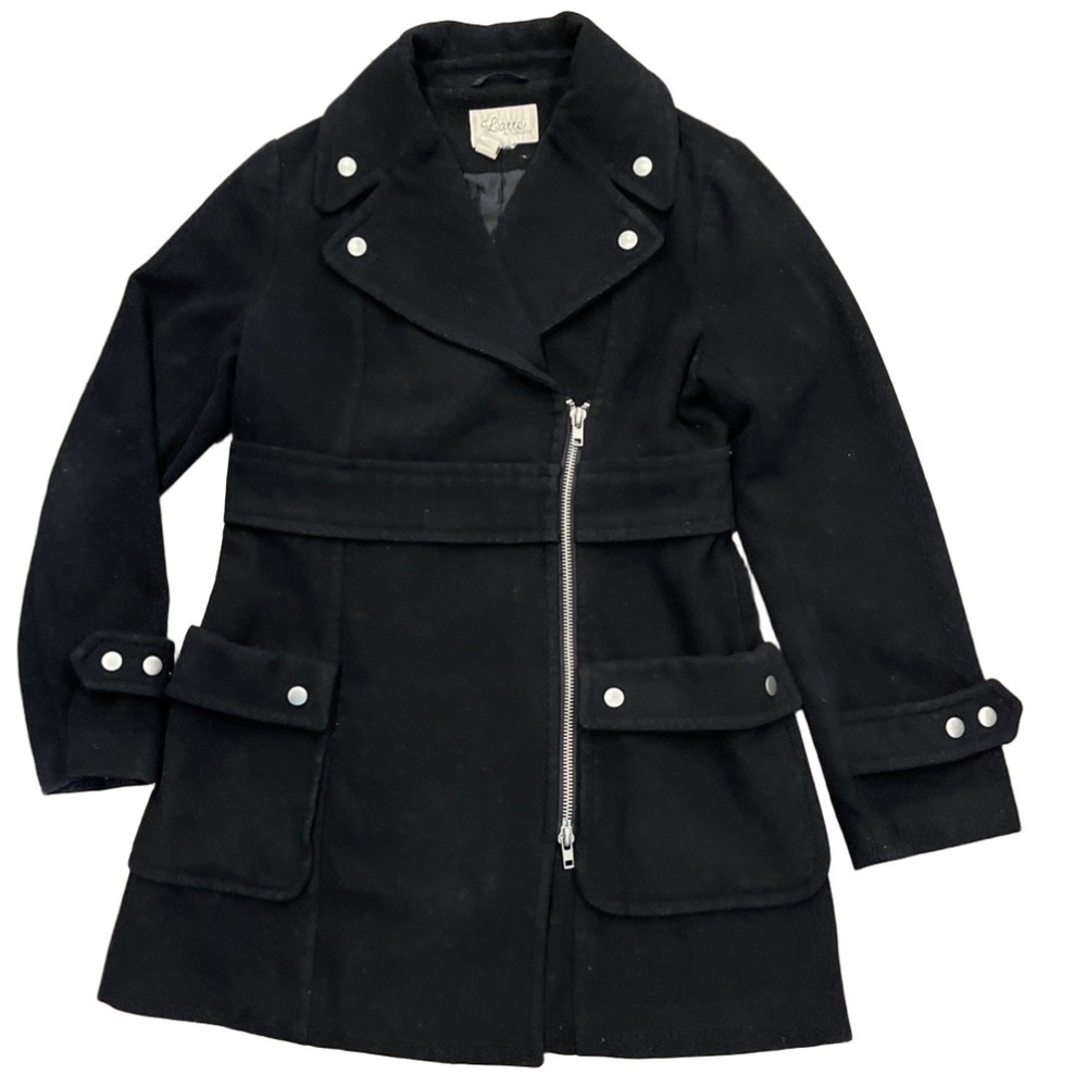 Latte by Coffeeshop black wool blend asymmetrical zip up jacket with pockets